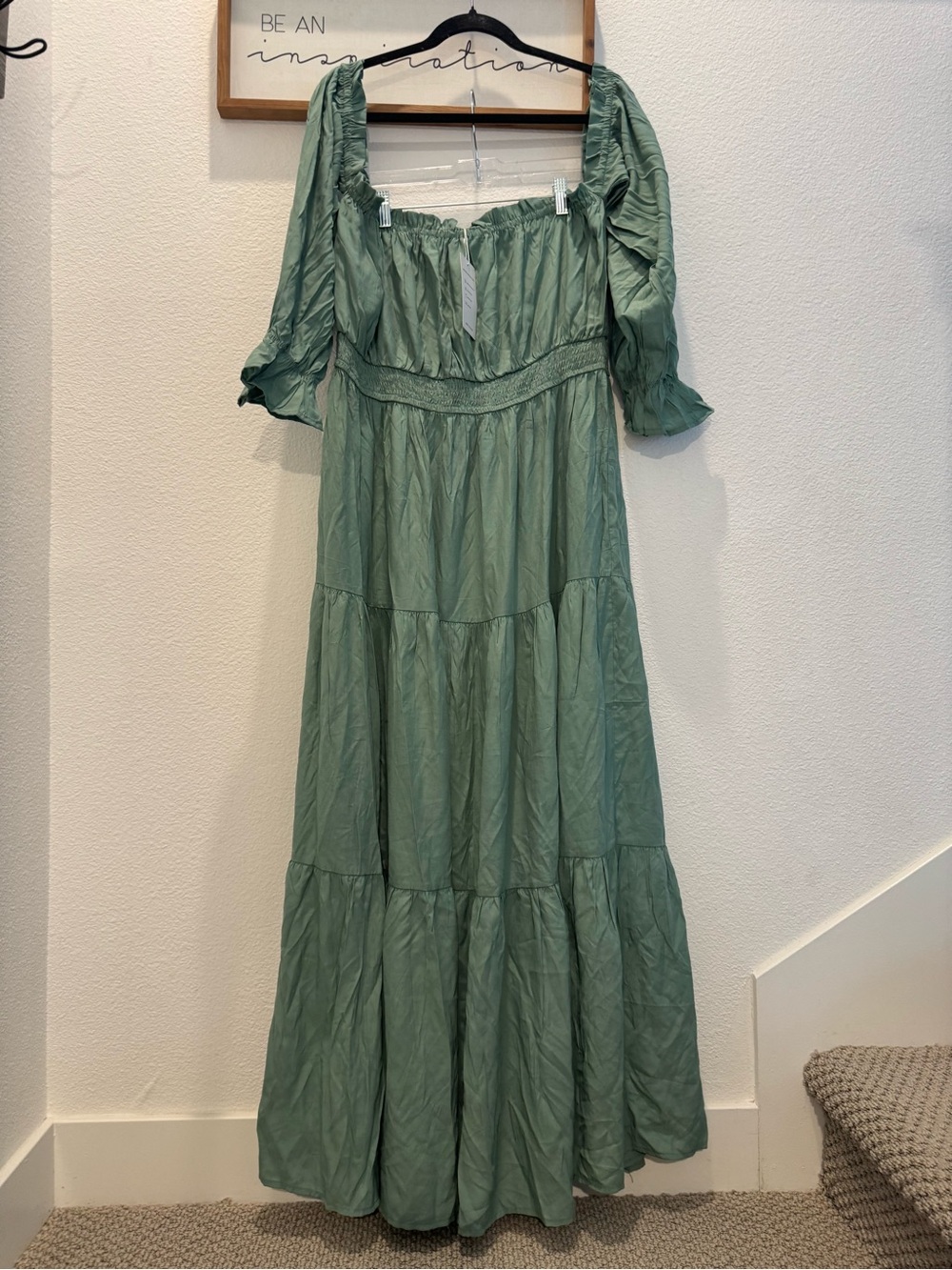 NWT ZESICA sage green tiered maxi dress - off-the-shoulder 2XL